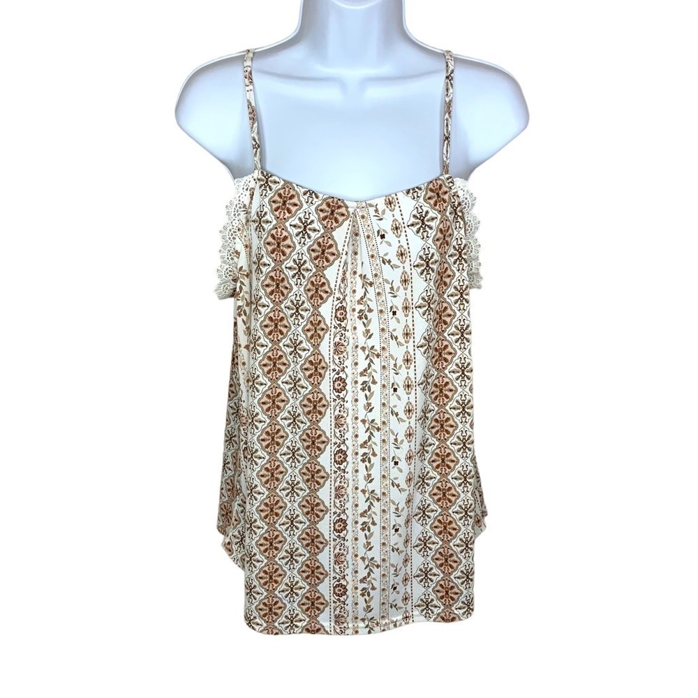 Ivory And Brick Sleeveless Tank Top Geometric Boho Stretch Medium Fifty Street